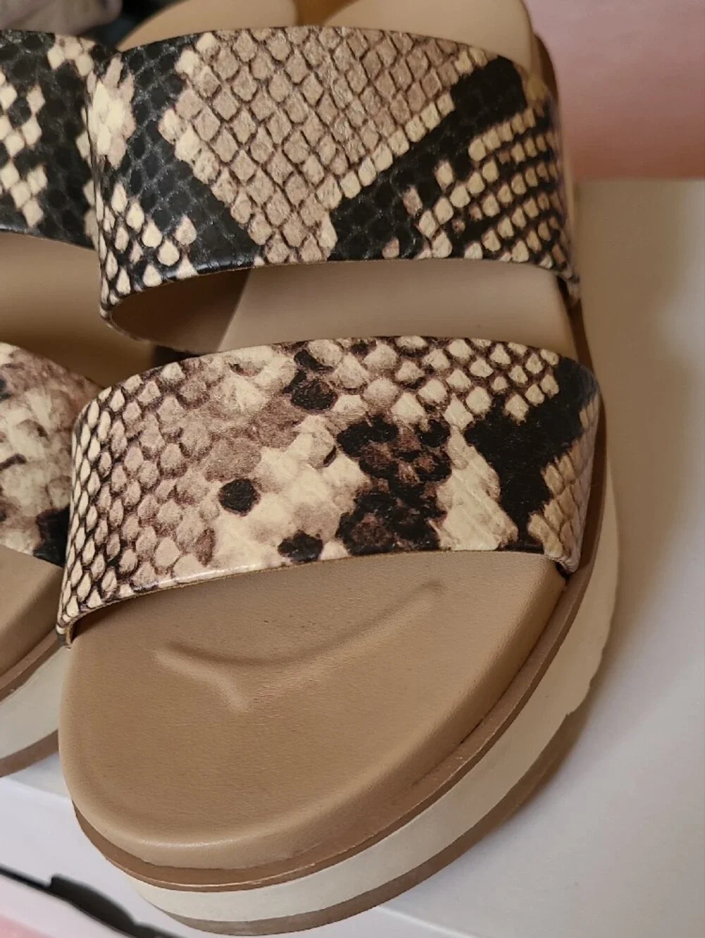 Aldo Snake-Print Dual Strap Platform Sandals in Beige & White